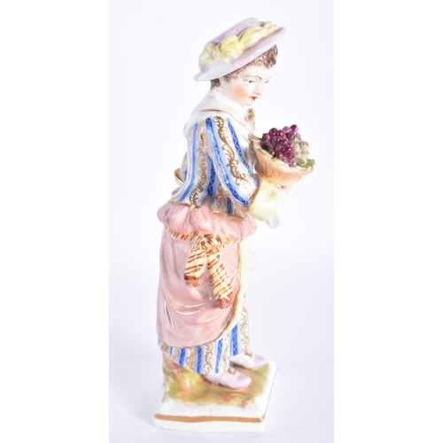 869 - AN ANTIQUE KPM BERLIN FIGURE OF A FEMALE GRAPE PICKER. 14 cm high.