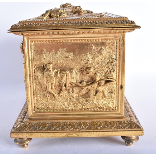 876 - A FINE AND UNUSUAL 19TH CENTURY FRENCH GILT BRONZE MUSICAL JEWELLERY CASKET by L Oudry, decorated wi... 