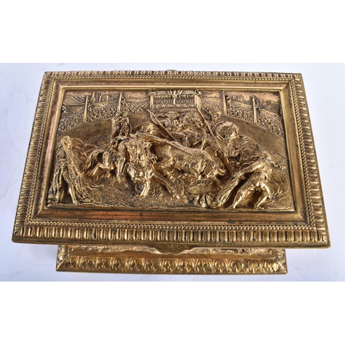 876 - A FINE AND UNUSUAL 19TH CENTURY FRENCH GILT BRONZE MUSICAL JEWELLERY CASKET by L Oudry, decorated wi... 