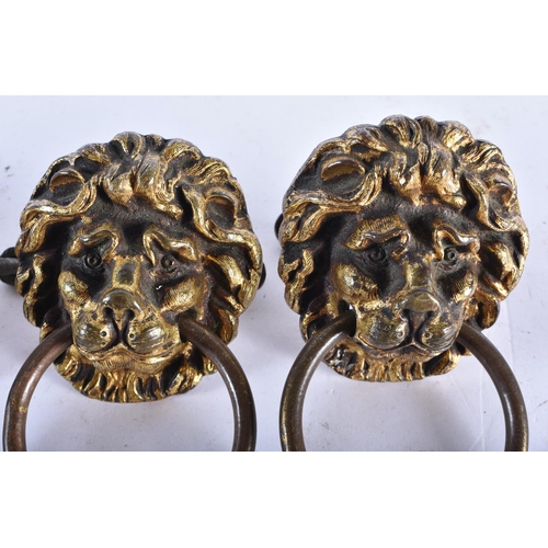 880 - A FINE SET OF FOUR GEORGE III GILT BRONZE LION MASK HEADS. 6.5 cm wide. (4)