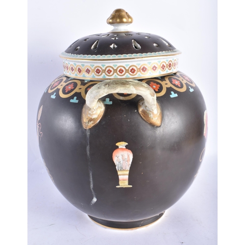 888 - A LARGE 19TH CENTURY ENGLISH TWIN HANDLED PORCELAIN GRAND TOUR VASE AND COVER painted with figures r... 