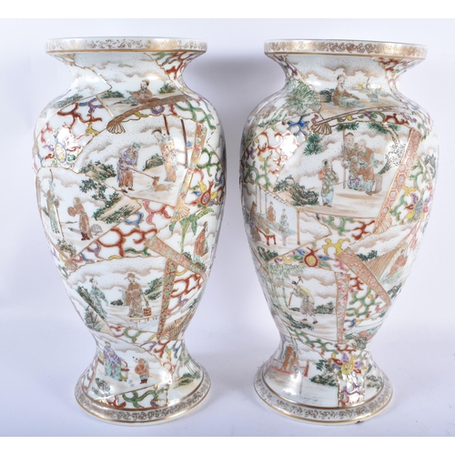 890 - A LARGE PAIR OF 19TH CENTURY JAPANESE MEIJI PERIOD PORCELAIN VASES painted with raised enamelled flo... 