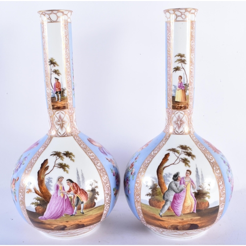 891 - A LARGE PAIR OF 19TH CENTURY GERMAN AUGUSTUS REX PORCELAIN VASES painted with lovers in landscapes. ... 