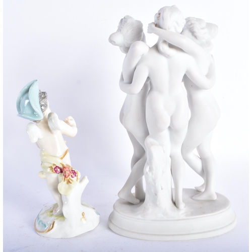 897 - A CONTINENTAL PARIAN WARE FIGURE OF THE THREE GRACES together with a smaller Continental porcelain f... 