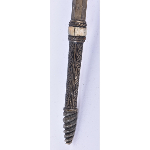 900 - AN UNUSUAL EARLY 20TH CENTURY MIXED METAL TURQUOISE AND CORAL INSET SWORD STICK. 88 cm long.  BUYERS... 