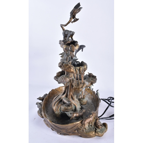 901 - A LARGE AND UNUSUAL COLD PAINTED BRONZE FOUNTAIN surmounted with numerous animals and birds. 42 cm x... 