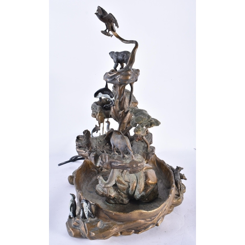 901 - A LARGE AND UNUSUAL COLD PAINTED BRONZE FOUNTAIN surmounted with numerous animals and birds. 42 cm x... 