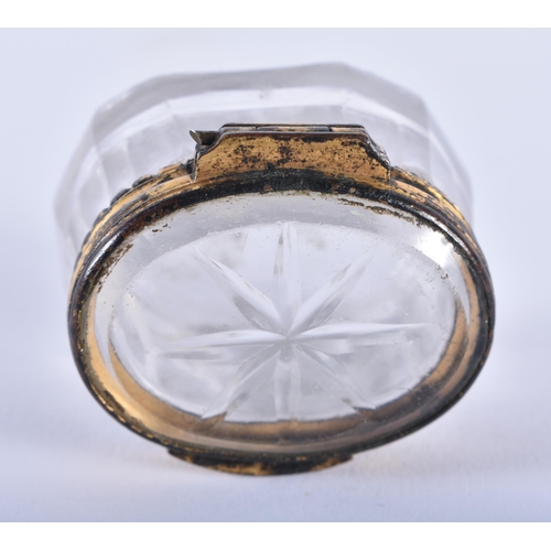 903 - A GEORGE III CRYSTAL GLASS SNUFF BOX together with a similar yellow metal acorn form Georgian box. L... 