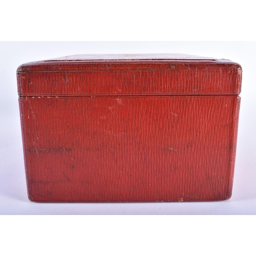 909 - A CHARMING ANTIQUE RED LEATHER COUNTRY HOUSE MOROCCAN LEATHER LETTER BOX. 24 cm x 14 cm.