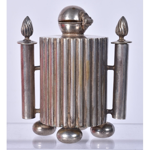 910 - A STYLISH ART DECO SILVER PLATED TABLE LIGHTER in the manner of Christopher Dresser. 143 grams. 9 cm... 