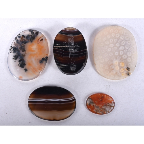 942 - FIVE AGATE PLAQUES. Largest 5 cm x 3.5 cm. (5)