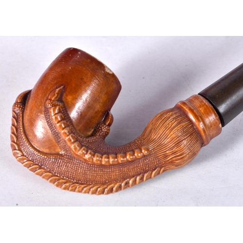 945 - A LARGE ANTIQUE MEERSCHAUM CLAW PIPE. 26 cm long.