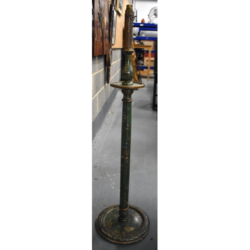 995 - A LARGE AND UNUSUAL 19TH CENTURY KASHMIR LACQUER COUNTRY HOUSE CANDLESTICK LAMP. 110 cm high.