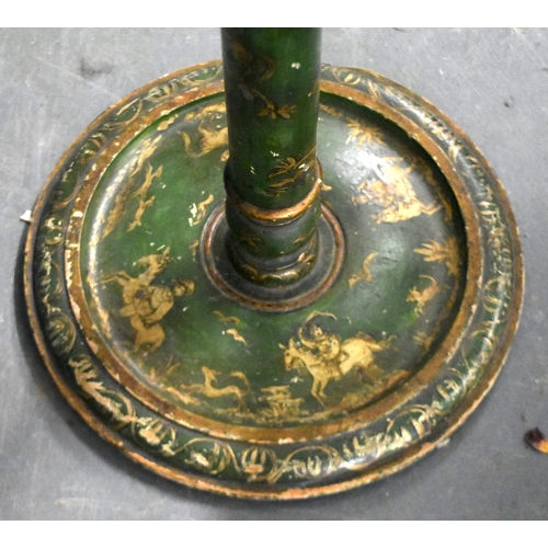 995 - A LARGE AND UNUSUAL 19TH CENTURY KASHMIR LACQUER COUNTRY HOUSE CANDLESTICK LAMP. 110 cm high.