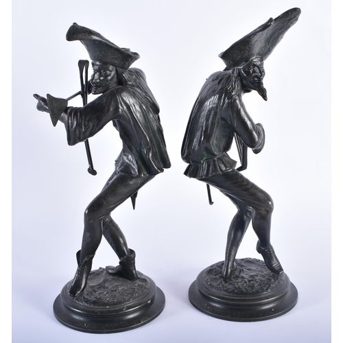 10 - A PAIR OF ANTIQUE SPELTER FIGURES together with a silver plated figural cruet stand. Largest 29 cm h... 