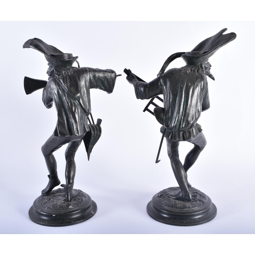 10 - A PAIR OF ANTIQUE SPELTER FIGURES together with a silver plated figural cruet stand. Largest 29 cm h... 