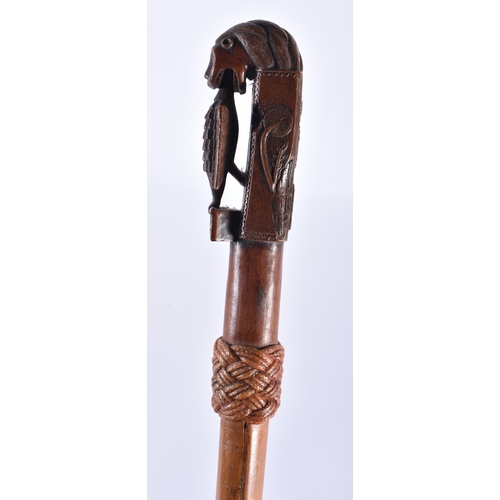 114 - A LOVELY 18TH CENTURY CONTINENTAL CARVED WOOD WALKING CANE of Royal Interest, carved with a lion hol... 