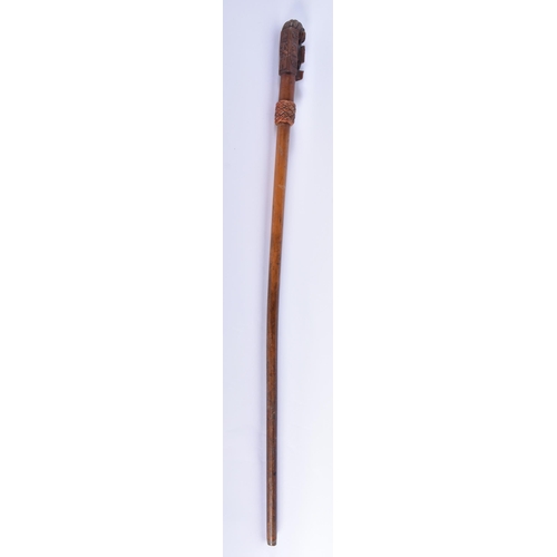 114 - A LOVELY 18TH CENTURY CONTINENTAL CARVED WOOD WALKING CANE of Royal Interest, carved with a lion hol... 