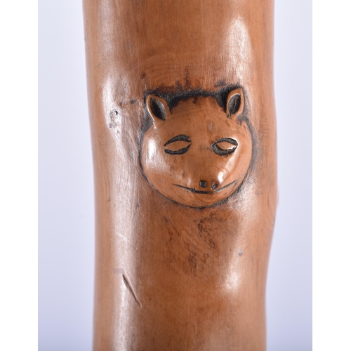 116 - AN 18TH/19TH CENTURY CONTINENTAL CARVED FOLK ART WOOD WALKING CANE formed with bears, cow, deer and ... 