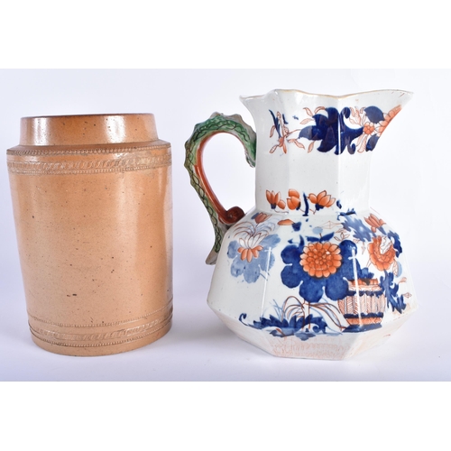 19 - AN EARLY 19TH CENTURY ENGLISH STONEWARE POT together with a Masons hydra jug. Largest 23.5 cm high. ... 