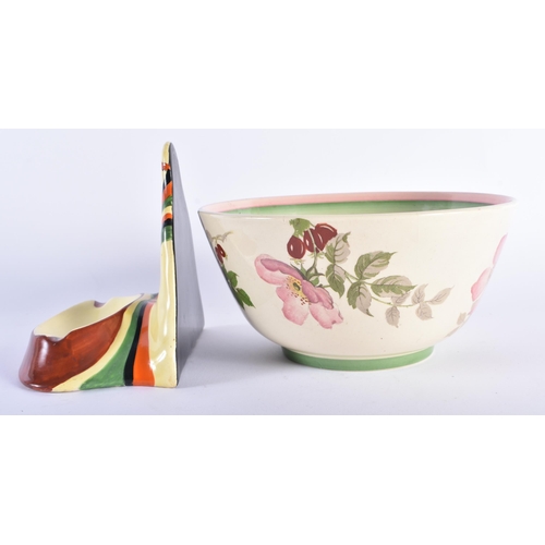 22 - AN ART DECO CERAMIC MIDDLE EASTERN STYLE ASH TRAY together with a Clarice Cliff bowl. Largest 18 cm ... 