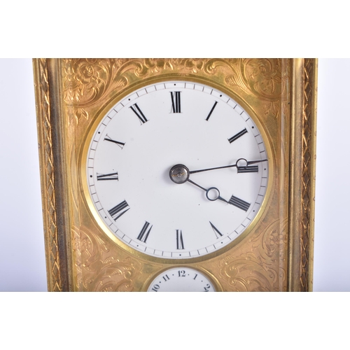 24 - A FINE 19TH CENTURY FRENCH GILT BRASS REPEATING CARRIAGE CLOCK beautifully engraved with foliage and... 