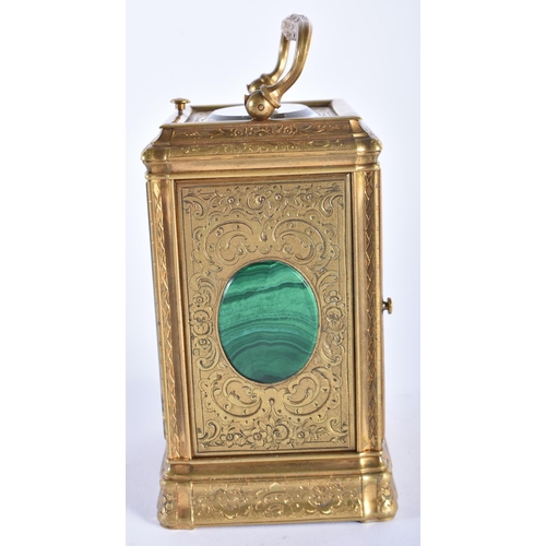 24 - A FINE 19TH CENTURY FRENCH GILT BRASS REPEATING CARRIAGE CLOCK beautifully engraved with foliage and... 