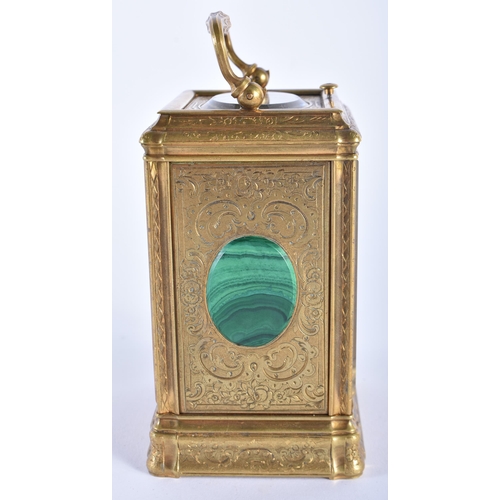 24 - A FINE 19TH CENTURY FRENCH GILT BRASS REPEATING CARRIAGE CLOCK beautifully engraved with foliage and... 