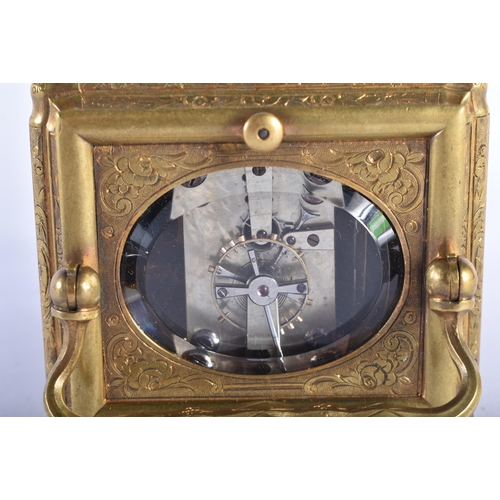 24 - A FINE 19TH CENTURY FRENCH GILT BRASS REPEATING CARRIAGE CLOCK beautifully engraved with foliage and... 