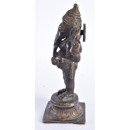 258 - A 19TH CENTURY INDIAN BRONZE FIGURE OF GANESHA modelled upon a square form base. 16 cm high.