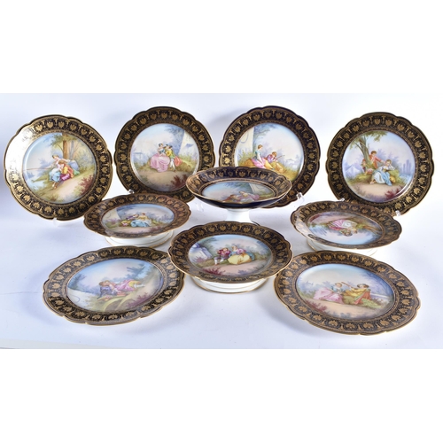 297 - A FINE LATE 19TH CENTURY FRENCH SEVRES PORCELAIN DESSERT SERVICE painted with figures within landsca... 