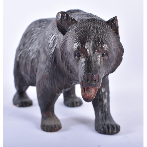 30 - AN ANTIQUE BAVARIAN BLACK FOREST BEAR together with a aeroplane propellor frame. Largest 24 cm x 12 ... 