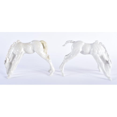 3 - A PAIR OF MEISSEN PORCELAIN HORSES. 15 cm wide.