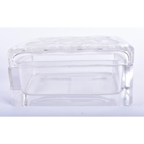 37 - A FRENCH LALIQUE GLASS BOX AND COVER. 10 cm x 8.5 cm.