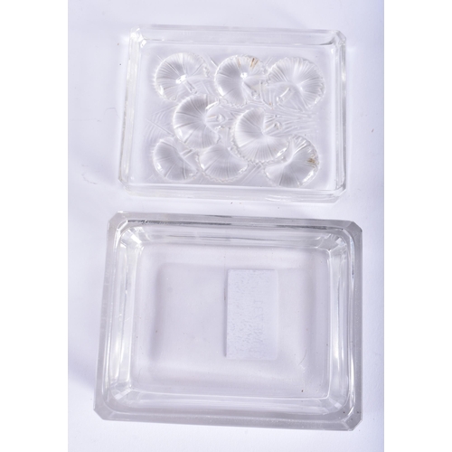 37 - A FRENCH LALIQUE GLASS BOX AND COVER. 10 cm x 8.5 cm.