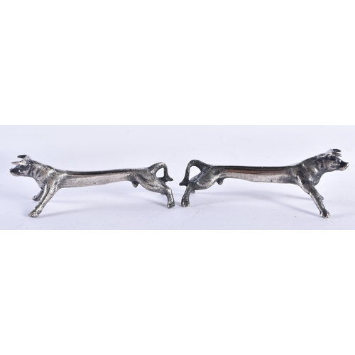 44 - A PAIR OF ART DECO SILVER PLATED BULL KNIFE RESTS. 9 cm wide.