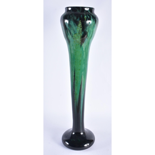 46 - A VERY LARGE FRENCH DAUM NANCY GREEN GLASS VASE of organic scrolling form. 59 cm high.