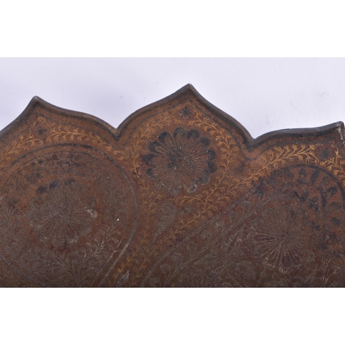 48 - AN EARLY 19TH CENTURY TURKISH INDIAN GOLD INLAID DISH formed as a flower, inlaid with gilt flowers. ... 