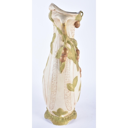 53 - AN AUSTRIAN ROYAL DUX TWIN HANDLED POTTERY GRAPE VASE. 41 cm high.