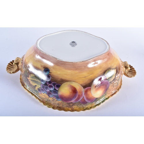 587 - A LARGE ROYAL WORCESTER FRUIT PAINTED PORCELAIN TUREEN AND COVER by J S Kennett. 34 cm x 20 cm.