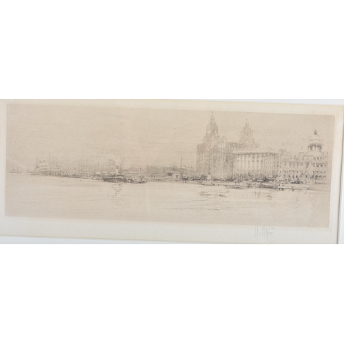 593 - William Walcot RBA RE (1874-1943) , the Liver Building on the Mersey in Liverpool etching signed to ... 