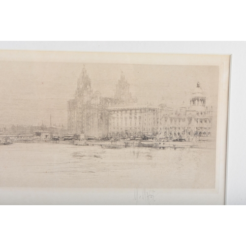 593 - William Walcot RBA RE (1874-1943) , the Liver Building on the Mersey in Liverpool etching signed to ... 