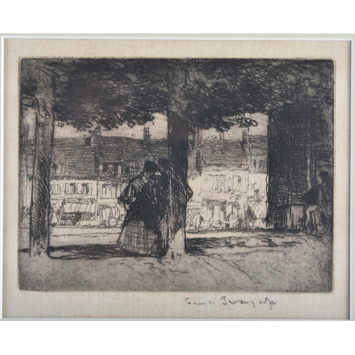 594 - The Market Square, Montreuil, 1907. Copper etching Signed by Frank Brangwyn. Anglo-Welsh artist Fran... 