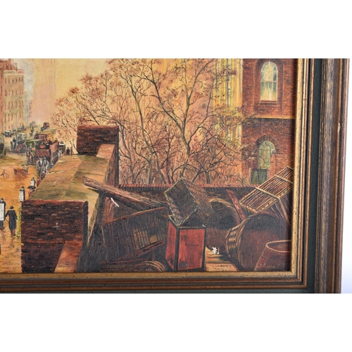 596 - British School (20th Century) Oil on canvas, Street scene, signed Evans. 70 cm 58 cm