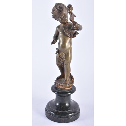 598 - French School (19th Century) Bronze, Standing boy holding a bust. 24.5 cm high.