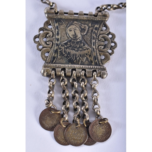 604 - AN 18TH CENTURY CONTINENTAL NIELLO PORTRAIT NECKLACE. 72 cm long.