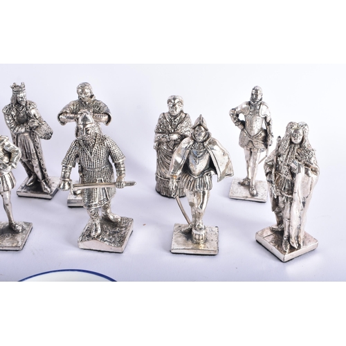 606 - AN UNUSUAL SET OF SILVER PLATED HISTORICAL KINGS AND QUEENS FIGURES together with a New Hall cup and... 