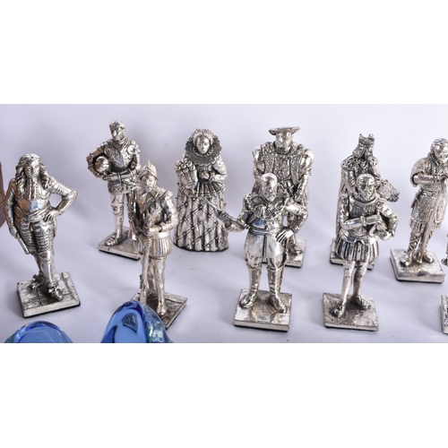 606 - AN UNUSUAL SET OF SILVER PLATED HISTORICAL KINGS AND QUEENS FIGURES together with a New Hall cup and... 