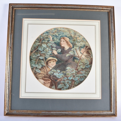 610 - English School/Arts and Crafts (C1890-1910) Watercolour, Figures amongst the bushes. 54 cm square.