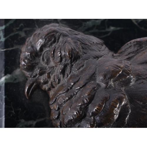 702 - A 19TH CENTURY FRENCH BRONZE AND MARBLE STUDY OF A DEAD GAME BIRD. 21 cm x 9 cm.